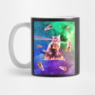 Space Cat Eating Pizza - Rainbow Laser Eyes, Burrito Mug